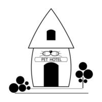 hotel para animais de estimação fofo em estilo de estrutura de tópicos. superexposição de animais domésticos e conceito de serviço de pet care. ilustração vetorial vetor