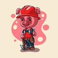 vetor de personagem de equipe de mineração de mascote de porco