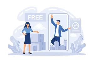 freemium. período de teste gratuito do produto. versão do software. Estratégia de preços. serviço de assinatura. modelo de negócio. acesso parcial. ilustração moderna de vetor plana