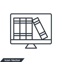 livro de educação de internet na ilustração em vetor logotipo de ícone de tela. modelo de símbolo de biblioteca online para coleção de design gráfico e web