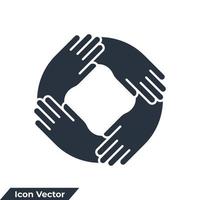 quatro mãos segurando juntos para ilustração vetorial de logotipo de ícone de pulso. modelo de símbolo de trabalho em equipe para coleção de design gráfico e web vetor