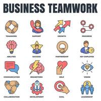 conjunto de ilustração em vetor logotipo ícone trabalho em equipe de negócios. objetivo, colaboração, suporte, desenvolvimento, comunicação, parceria e mais modelo de símbolo de pacote para coleção de design gráfico e web