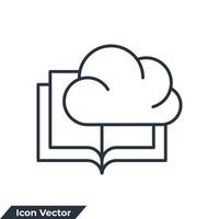 livro está na ilustração em vetor logotipo ícone nuvem. modelo de símbolo de biblioteca digital de nuvem de biblioteca para coleção de design gráfico e web