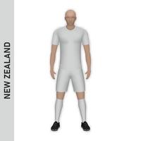 Maquete de jogador de futebol realista 3D. kit de time de futebol da nova zelândia vetor