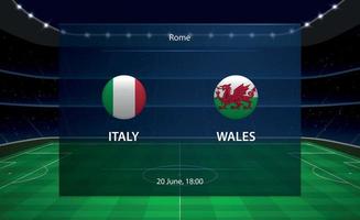 placar de futebol itália vs gales. transmissão de futebol gráfico vetor