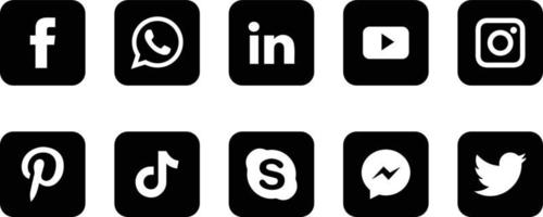 logotipos de mídia social em quadrados arredondados pretos vetor