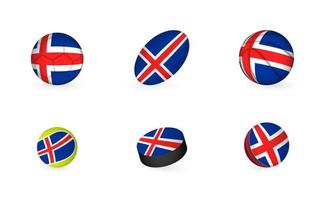 equipamentos esportivos com bandeira da islândia. conjunto de ícones de esportes. vetor