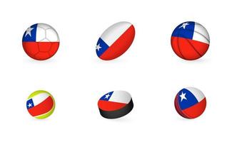 equipamentos esportivos com bandeira do chile. conjunto de ícones de esportes. vetor