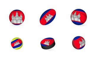 equipamentos esportivos com bandeira do camboja. conjunto de ícones de esportes. vetor