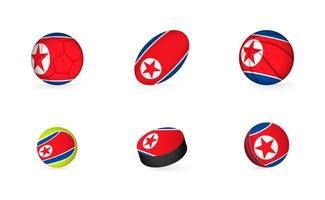 equipamentos esportivos com bandeira da coreia do norte. conjunto de ícones de esportes. vetor