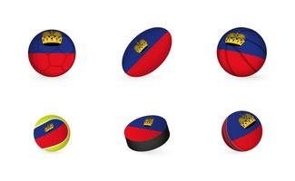 equipamentos esportivos com bandeira do liechtenstein. conjunto de ícones de esportes. vetor