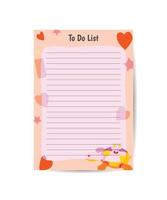 conjunto de artigos de papelaria de ilustração pastel de doces rosa fofos memorando para notas, tarefas, lista de tarefas, organizador e planejador vetor