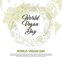 dia mundial do vegano com doodles vegetarianos desenhados à mão vetor