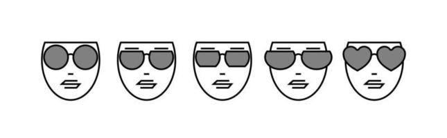 conjunto de ícones de óculos. logotipo de linha fina óptica. arte fantástica. proteção ocular e saúde. rosto na ilustração de óculos de proteção isolar vetor