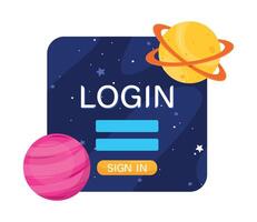 modelo de login com planetas vetor