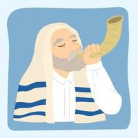 homem judeu tocando o shofar. símbolo religioso. vetor