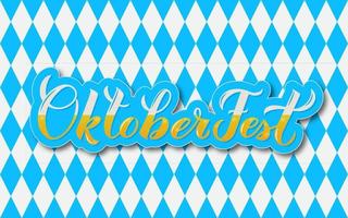 letras de caligrafia oktoberfest com bolhas sobre fundo xadrez branco azul. festival de cerveja da Baviera. modelo vetorial para seu design de logotipo, pôster, banner, panfleto, camiseta, convite. vetor