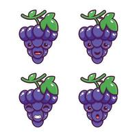 vector design de ilustração de mascote de frutas de uvas fofas e doces
