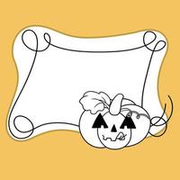 moldura de halloween monocromática com cachos, lamber abóbora, espaço de cópia, ilustração vetorial em estilo cartoon vetor