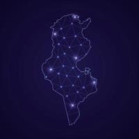 mapa de rede digital da Tunísia. linha de conexão abstrata e ponto vetor