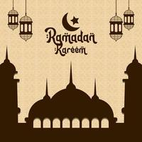 fundo de ramadan kareem com imagens de mesquita, estrela, lua e lanterna vetor
