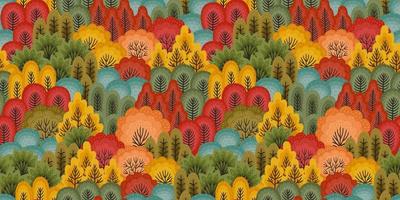 padrão abstrato sem costura com floresta de outono. fundo vetorial para várias superfícies. texturas desenhadas à mão na moda. vetor