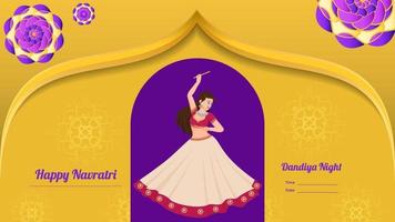 vetor de garota tradicionalmente vestida, vetor de banner dandiya criativo, feliz navratri.