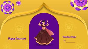 vetor de garota tradicionalmente vestida, vetor de banner dandiya criativo, feliz navratri.