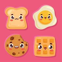 quatro personagens de comida kawaii vetor