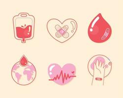 seis ícones de doação de sangue vetor