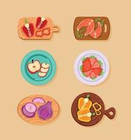 seis ícones de comida de chop vetor