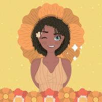 mulher afro com flores vetor