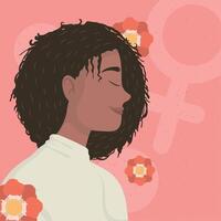 perfil de garota afro com flores vetor