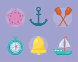 seis ícones marítimos náuticos vetor