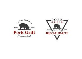 design de logotipo de vetor de restaurante de carne de porco rústica e grelhados