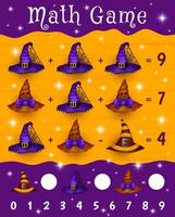 chapéus de bruxa de halloween na planilha de jogos de matemática para crianças vetor