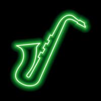 saxofone neon em um fundo preto. contorno verde. vetor