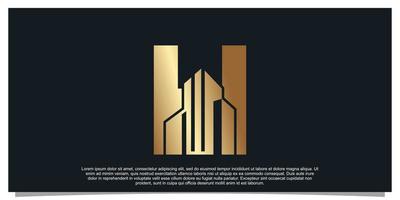 letra inicial de design de logotipo de monograma h para negócios com a construção de vetor premium de conceito de cor dourada