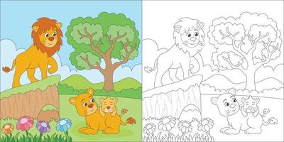 leão para colorir para atividade infantil vetor