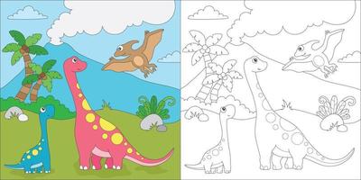 colorir dinossauros para atividade infantil vetor