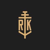 rk monograma de logotipo inicial com vetor de design de ícone de pilar