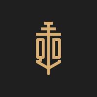 monograma de logotipo inicial qd com vetor de design de ícone de pilar