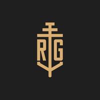 rg monograma de logotipo inicial com vetor de design de ícone de pilar