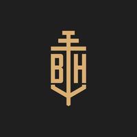 bh monograma de logotipo inicial com vetor de design de ícone de pilar