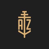 monograma de logotipo inicial az com vetor de design de ícone de pilar