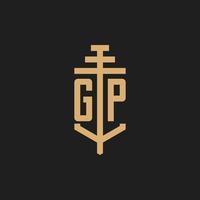 monograma de logotipo inicial gp com vetor de design de ícone de pilar