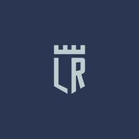 lr logotipo monograma com castelo fortaleza e design de estilo escudo vetor