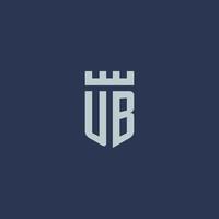 monograma de logotipo ub com castelo fortaleza e design de estilo escudo vetor
