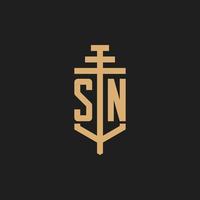 sn monograma de logotipo inicial com vetor de design de ícone de pilar