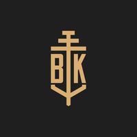 bk monograma de logotipo inicial com vetor de design de ícone de pilar